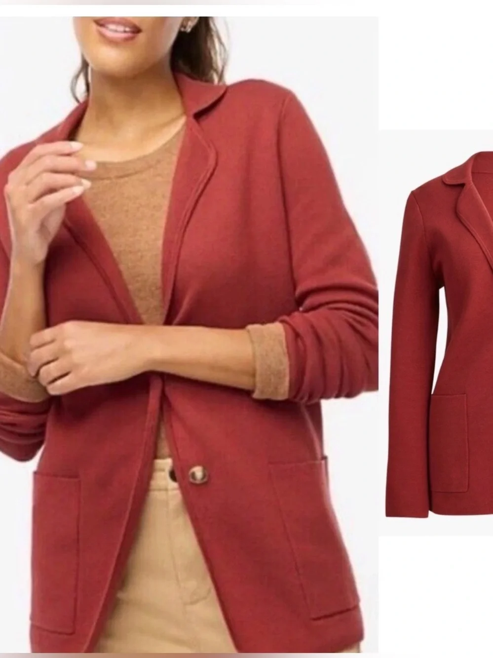 J. Crew Women’s Knit Blazer Cardigan Brick Red Pockets Cardigan Size M
